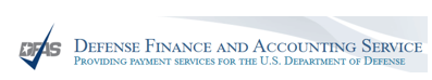 Logo for Defense Finance and Accounting Service with tagline 'Providing payment services for the U.S. Department of Defense'