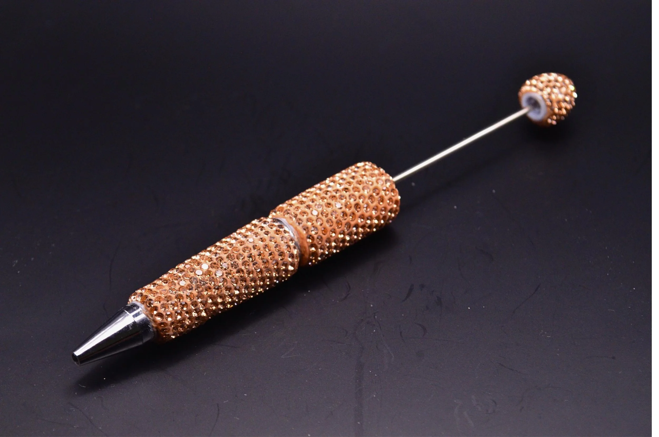 Beadable Rhinestone Pen • Champagne Bling Barrel • DIY Beaded Pen Supply