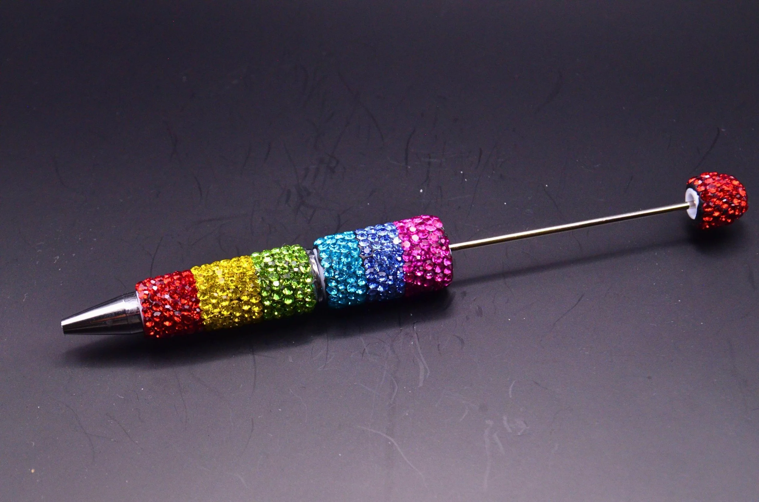 Beadable Rhinestone Pen • Champagne Bling Barrel • DIY Beaded Pen Supply