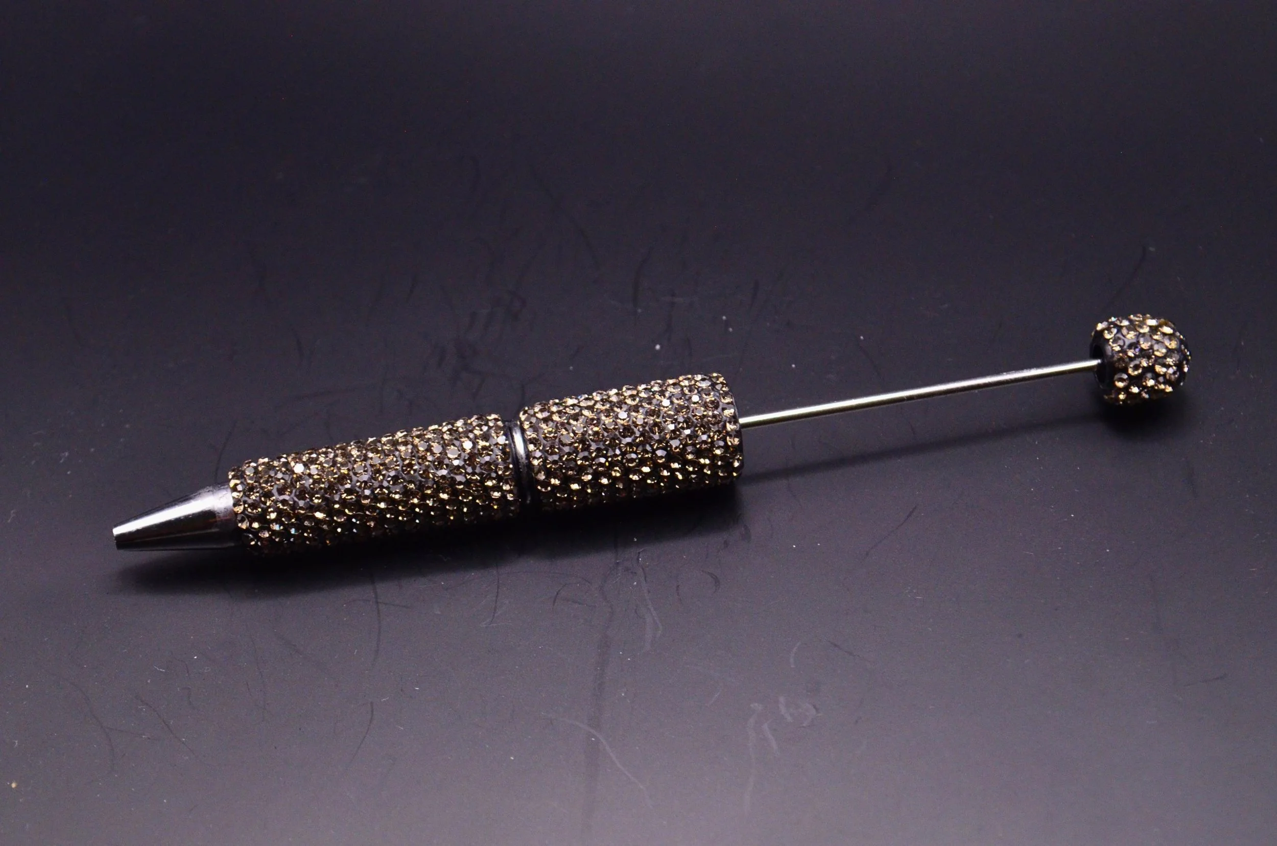 Beadable Rhinestone Pen • Champagne Bling Barrel • DIY Beaded Pen Supply