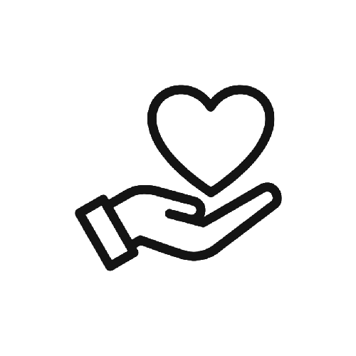 A line drawing of a hand holding a heart above it.