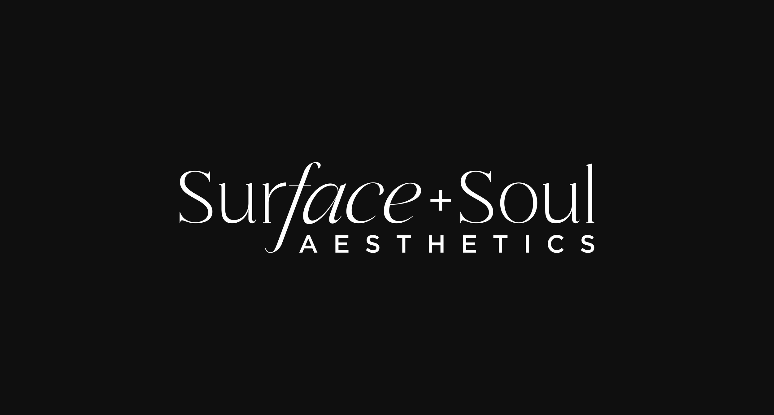Black background with white text that reads "Surface + Soul Aesthetics" in a stylish font.