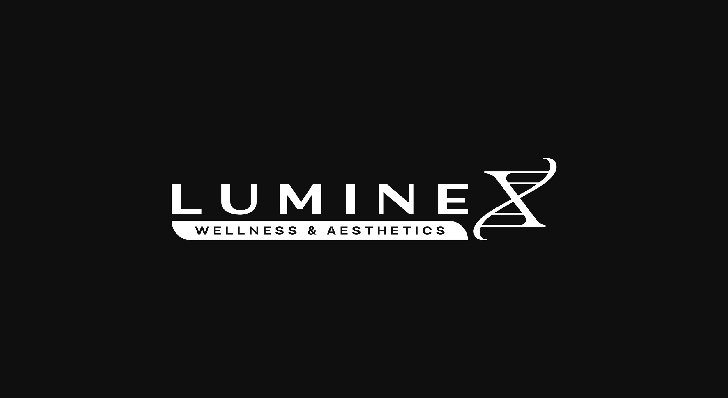 Black background with white text reading 'LUMINE Wellness & Aesthetics' and a DNA double helix graphic.