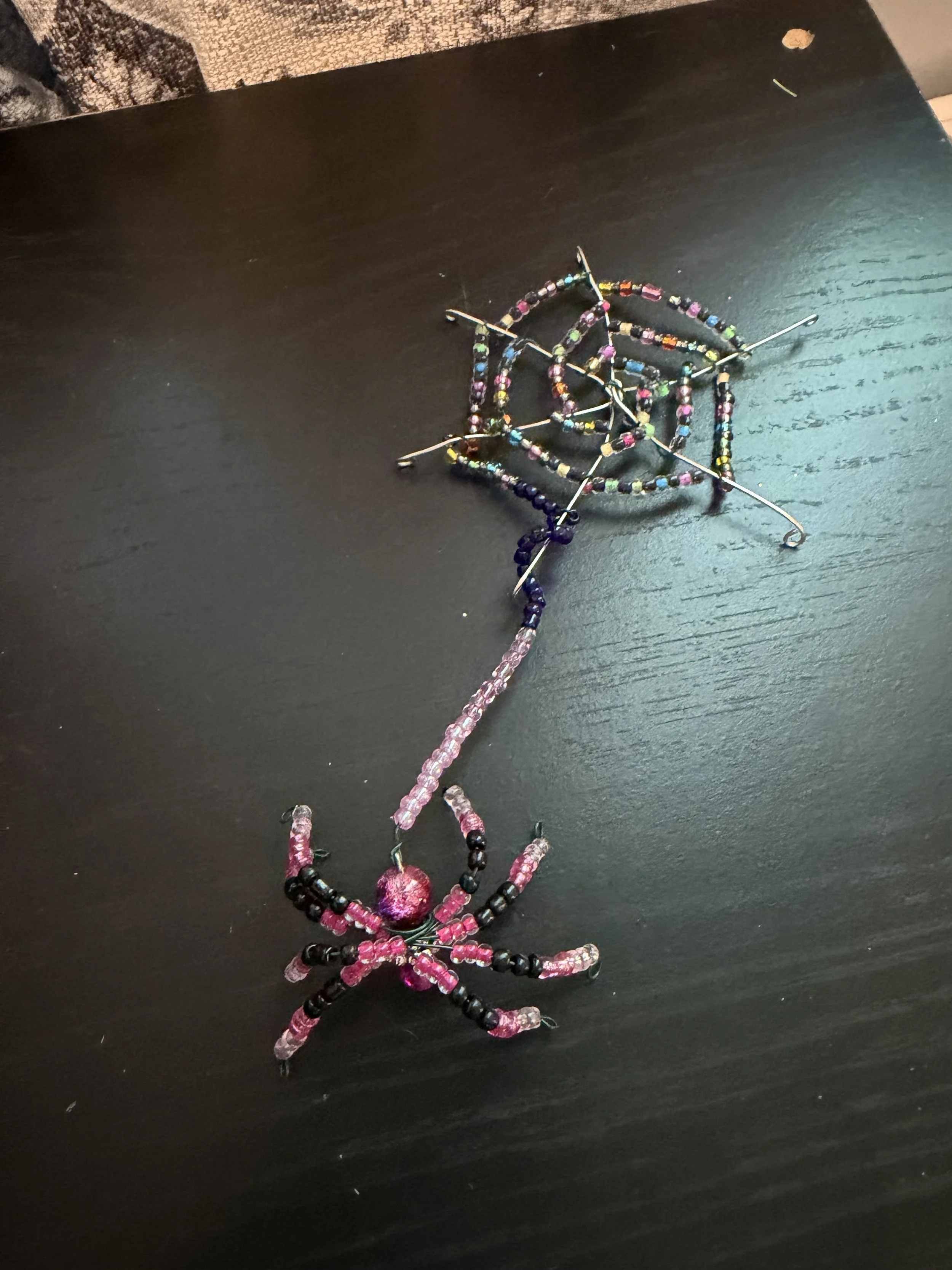 Dark pink and black spider with wed