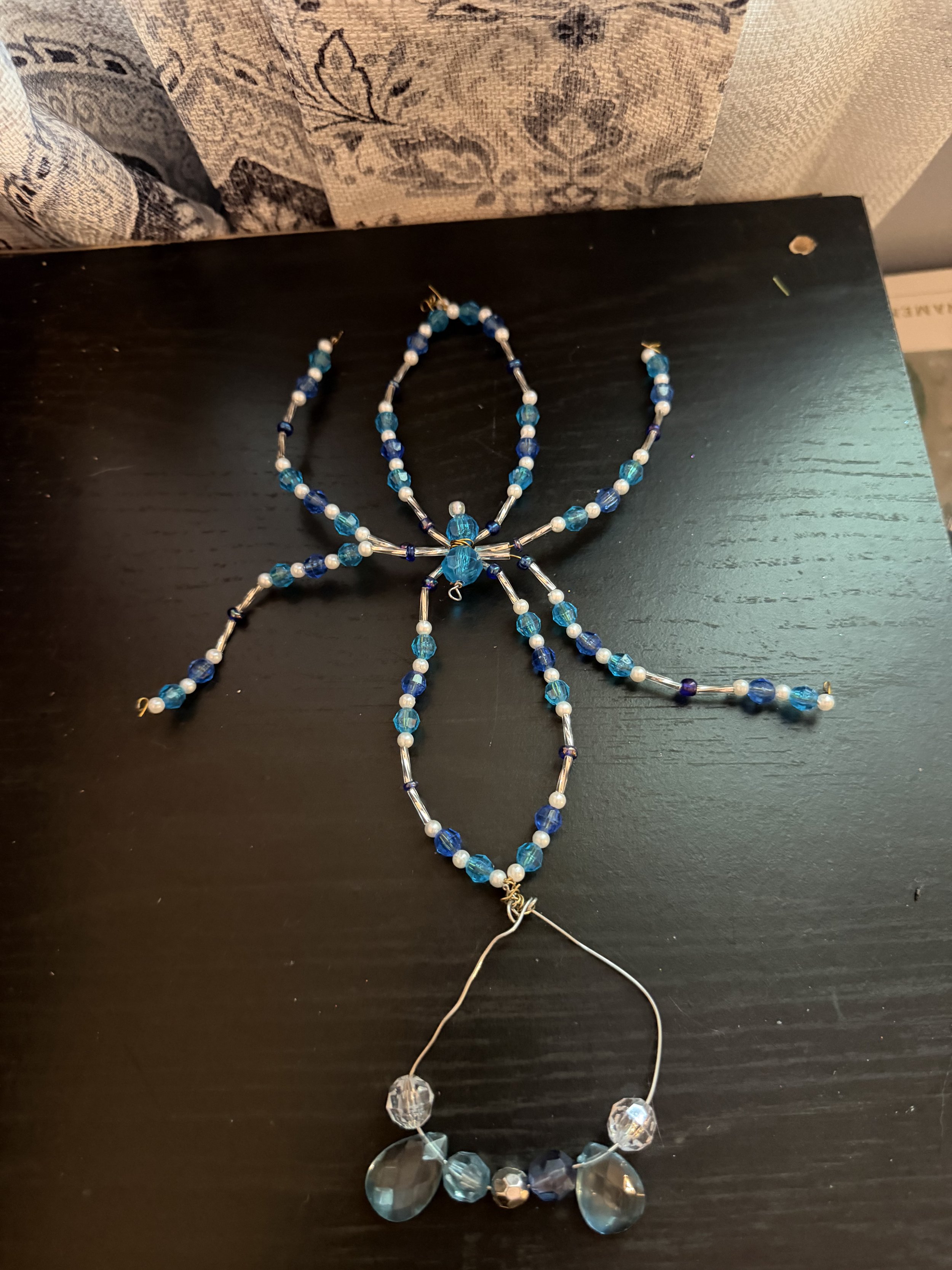 Extra Large Blue and White Beaded Spider