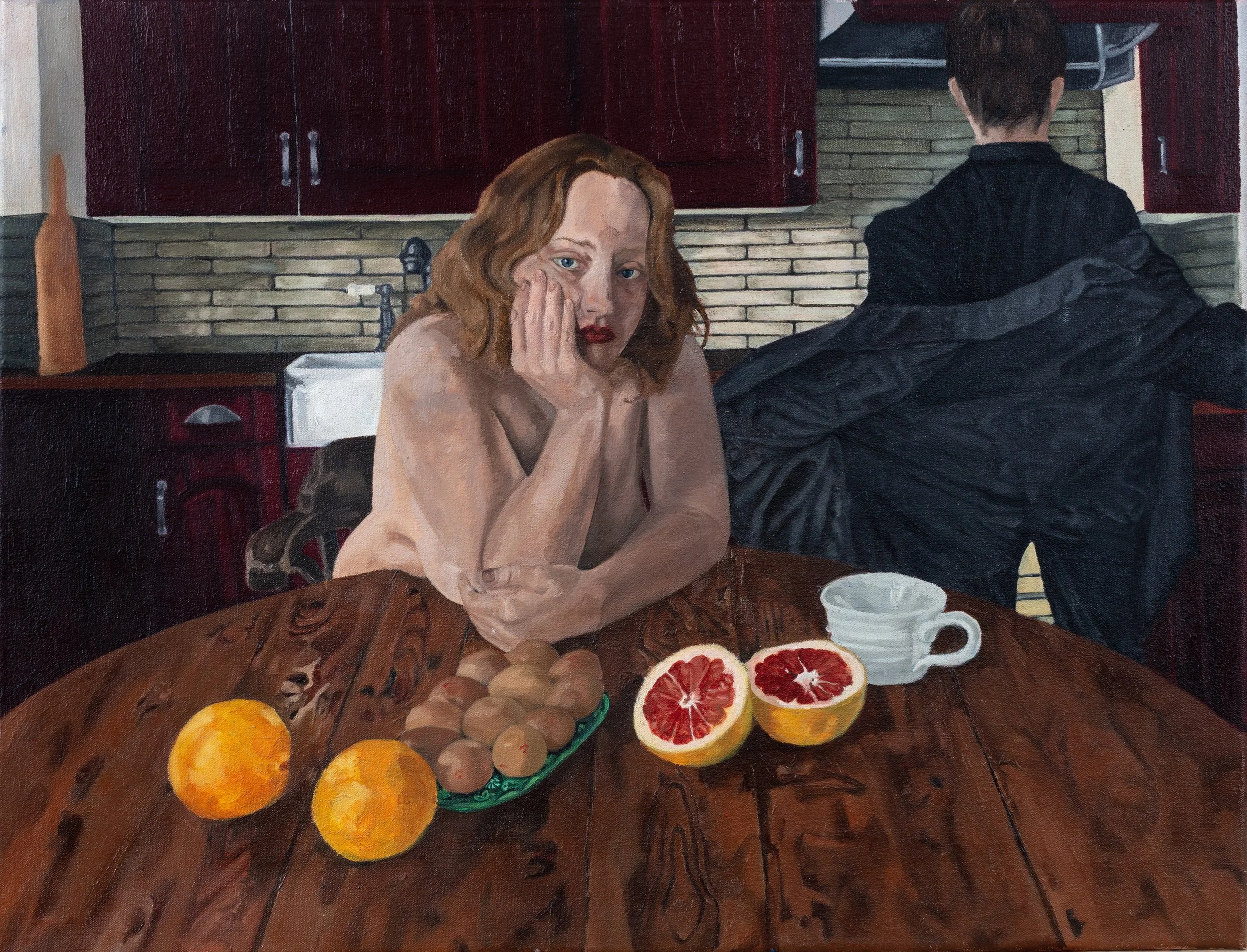 'Strangers at Breakfast,' oil on canvas, 65x50cm 