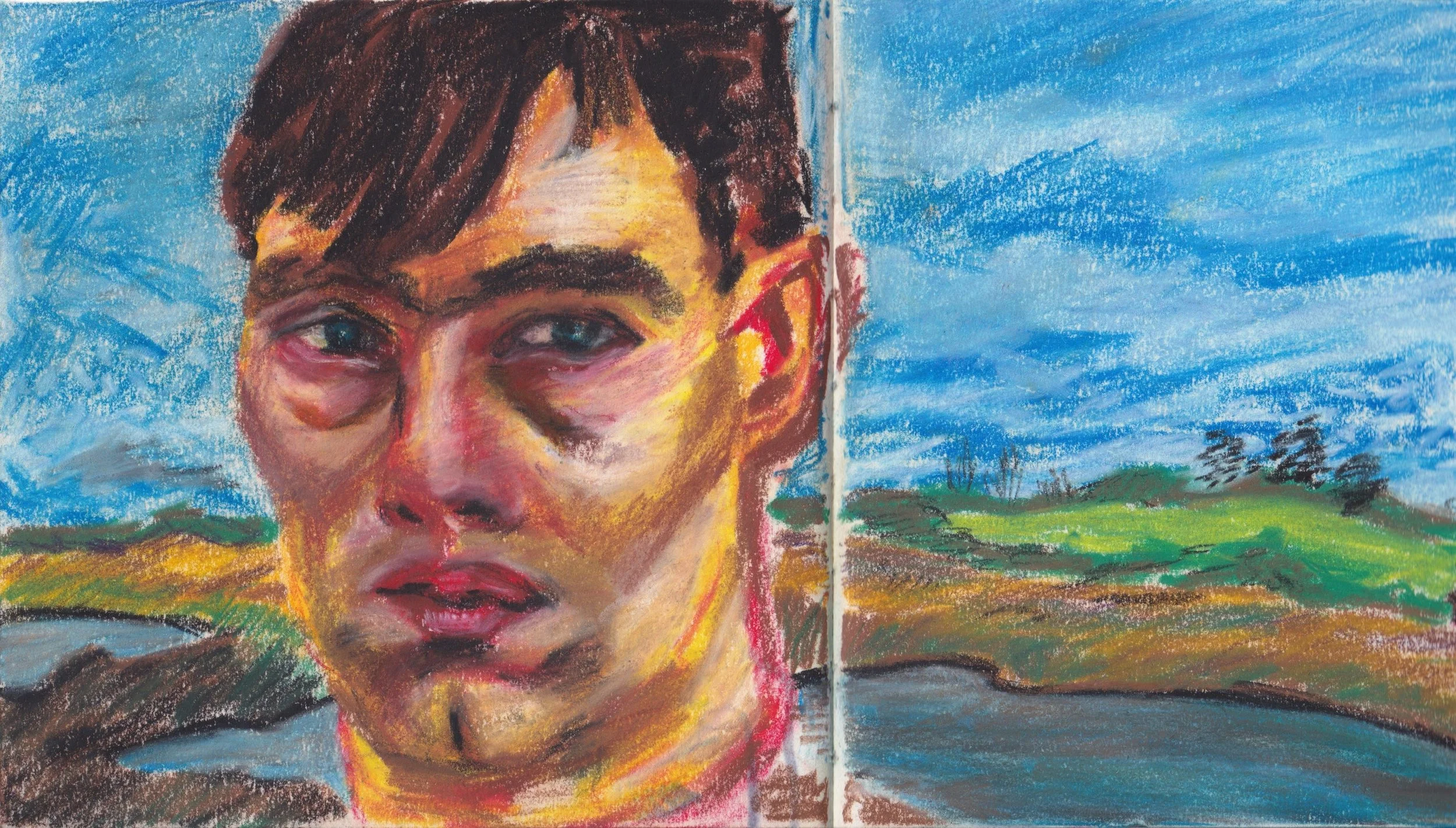 Sketchbook scan, soft pastel on paper, 2025