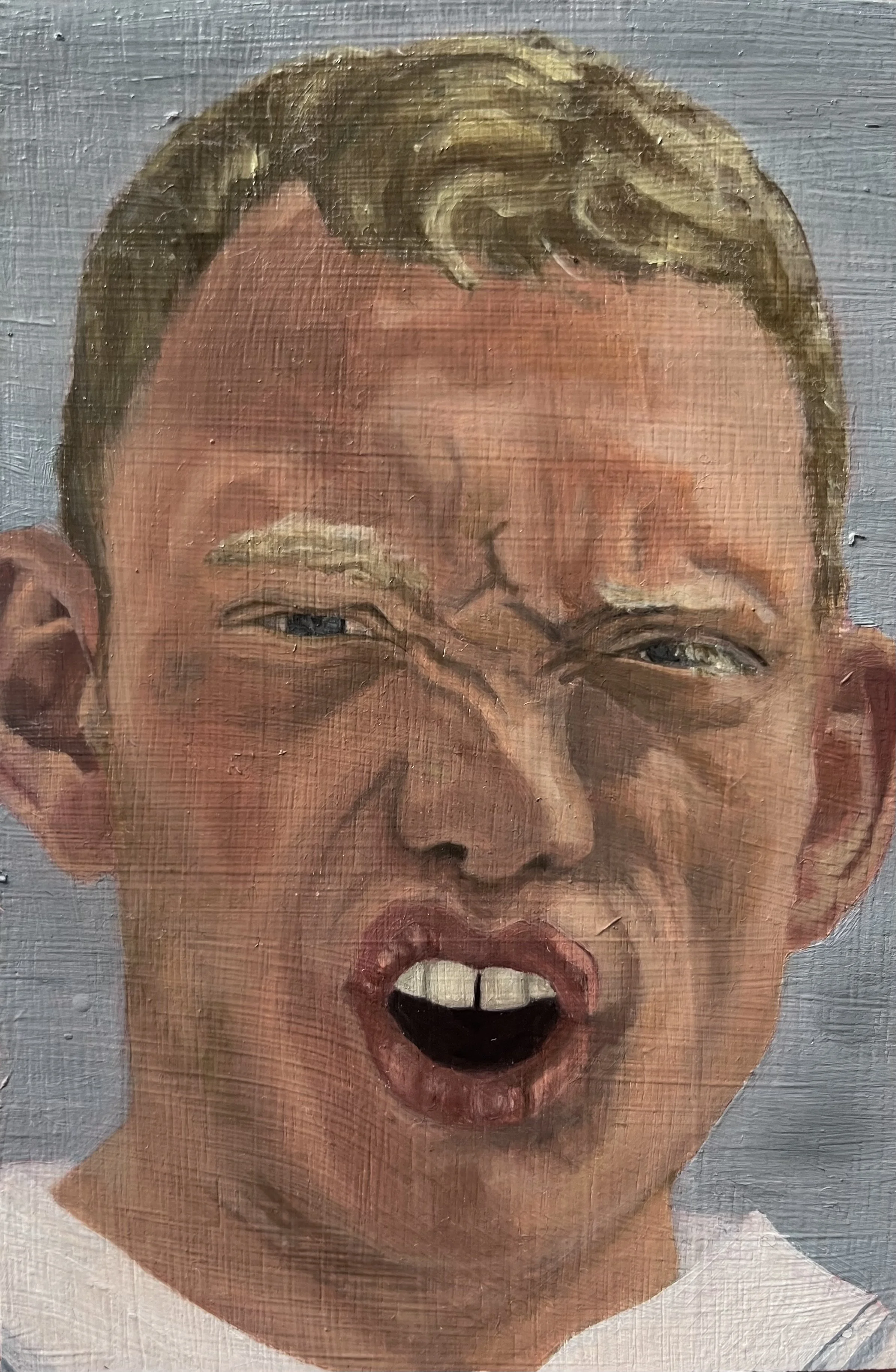 'In Conversation ii,' oil on board, 15x10cm 