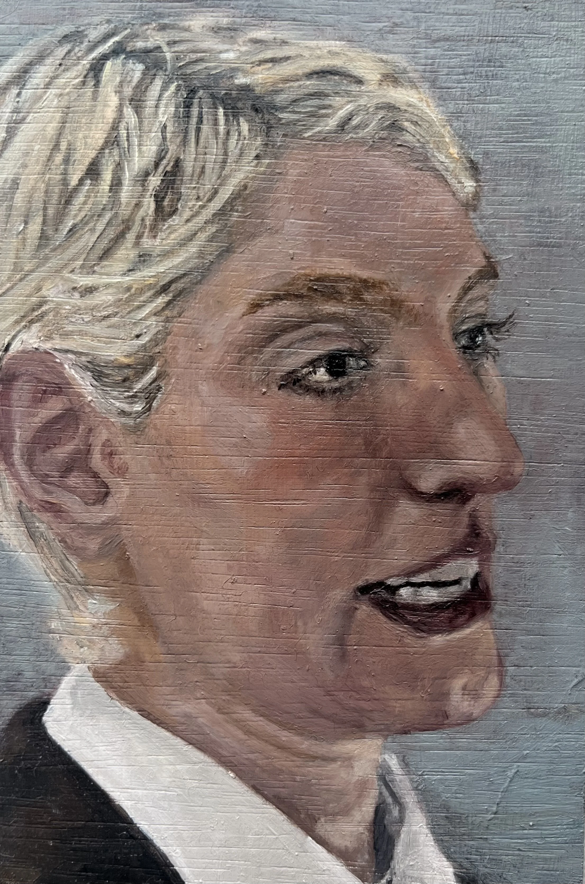 'In Conversation i,' oil on board, 15x10cm 