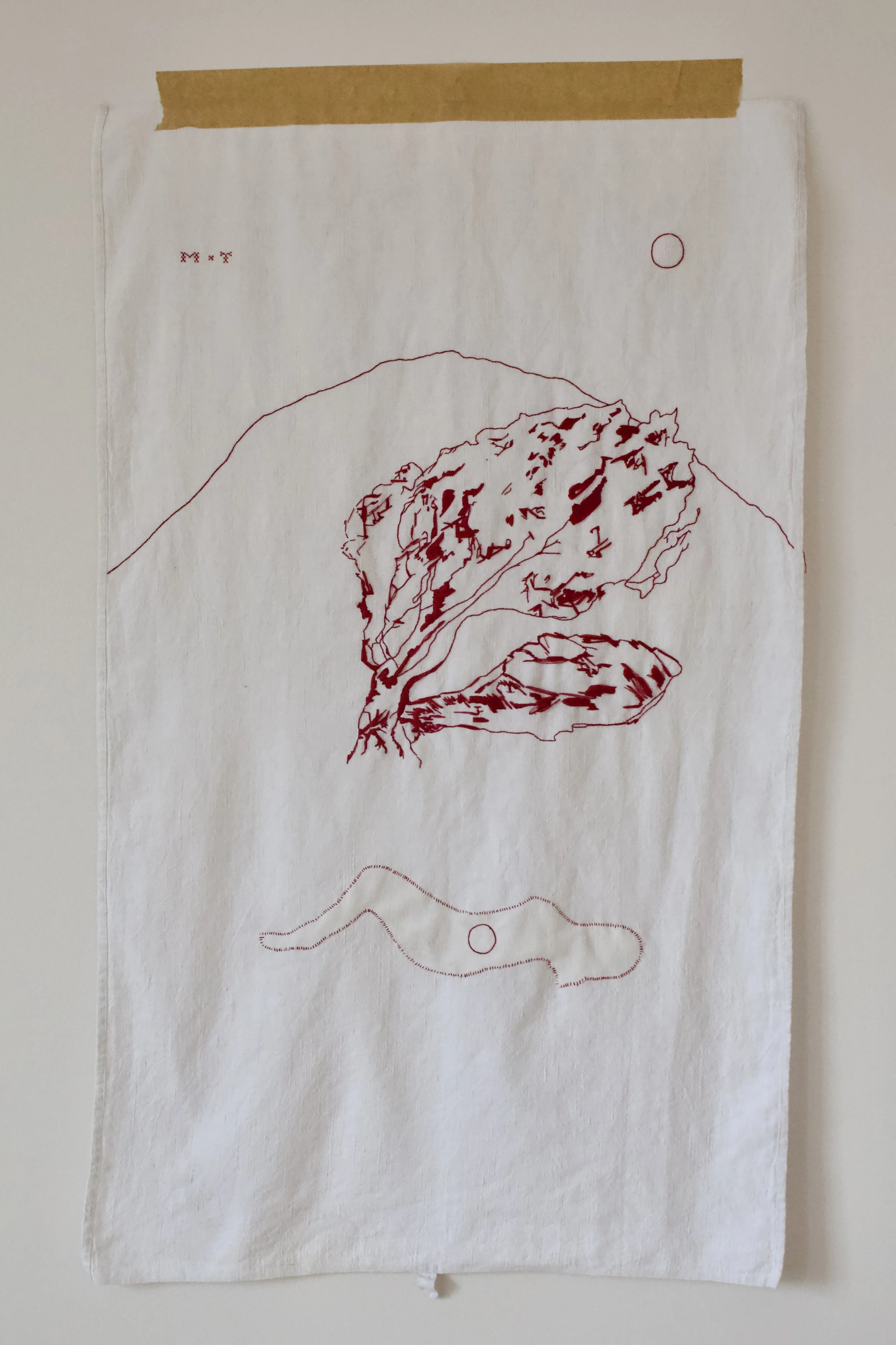 'Rest,' embroidery and applique on linen, 2025