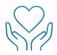 Two hands with a heart between them, symbolizing care or support.