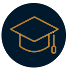 Graduation cap icon on a dark background