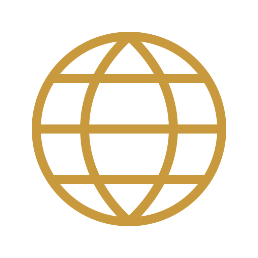 Gold globe icon on black background