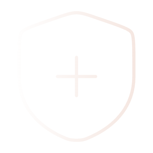 A white outline of a shield with a plus sign in the center on a black background.