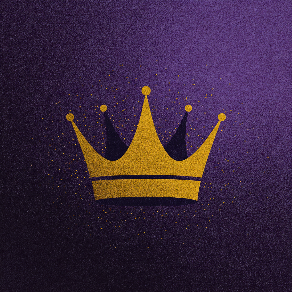 Gold crown with five points on a purple and black gradient background.