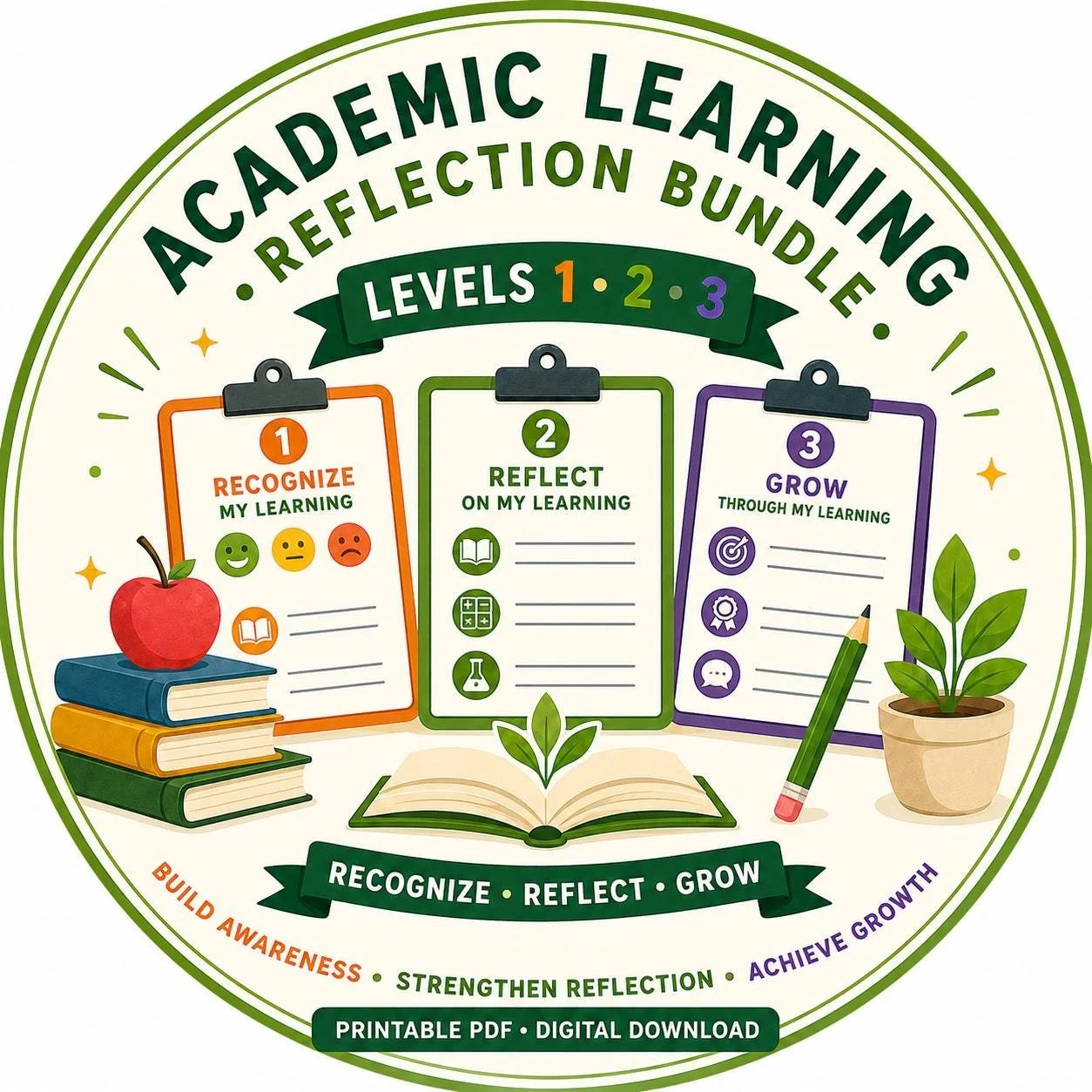 Student Reflection Bundle | Academic Reflection Worksheets | Goal Setting & Growth Mindset | Elementary Printable PDF