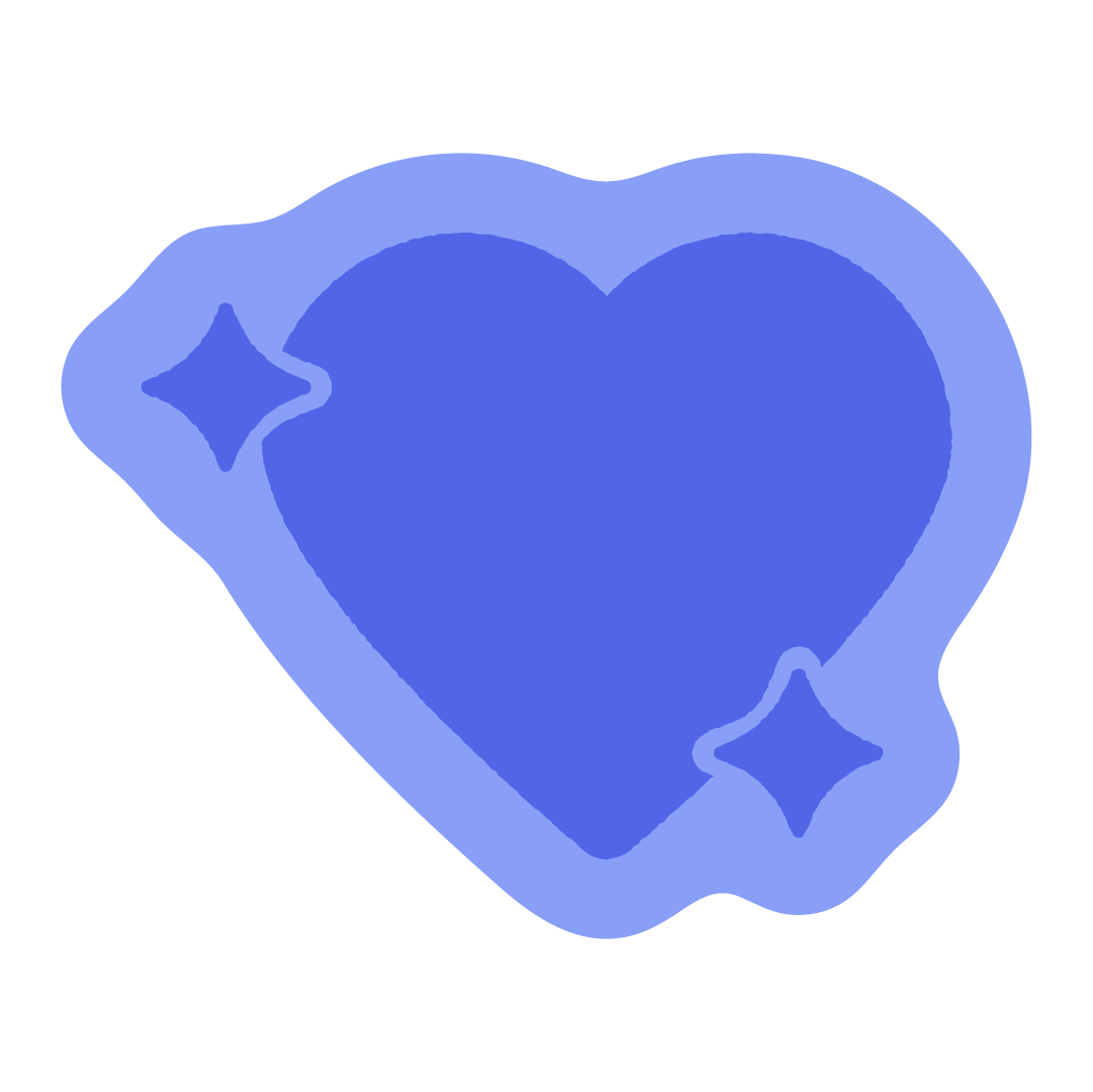 Blue heart with sparkling star accents on a black background