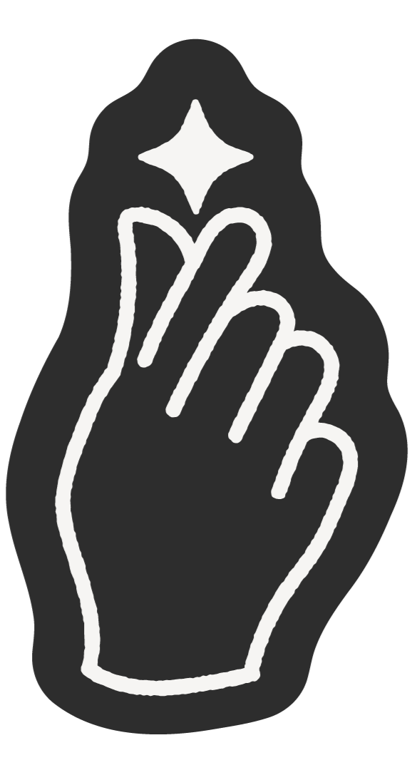 Stylized white hand with a star-shaped sparkle above it on a dark gray background