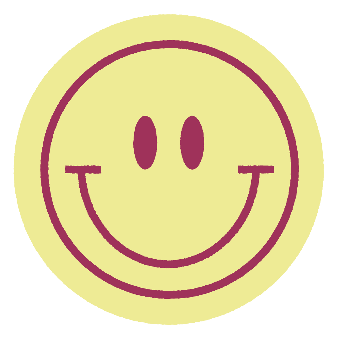 Yellow smiley face icon with a purple outline and curved smile