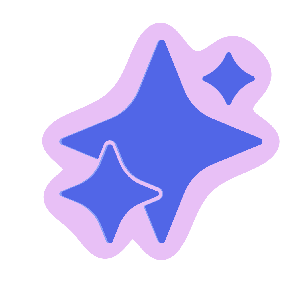 Blue sparkling star shapes with a pink outline on a black background