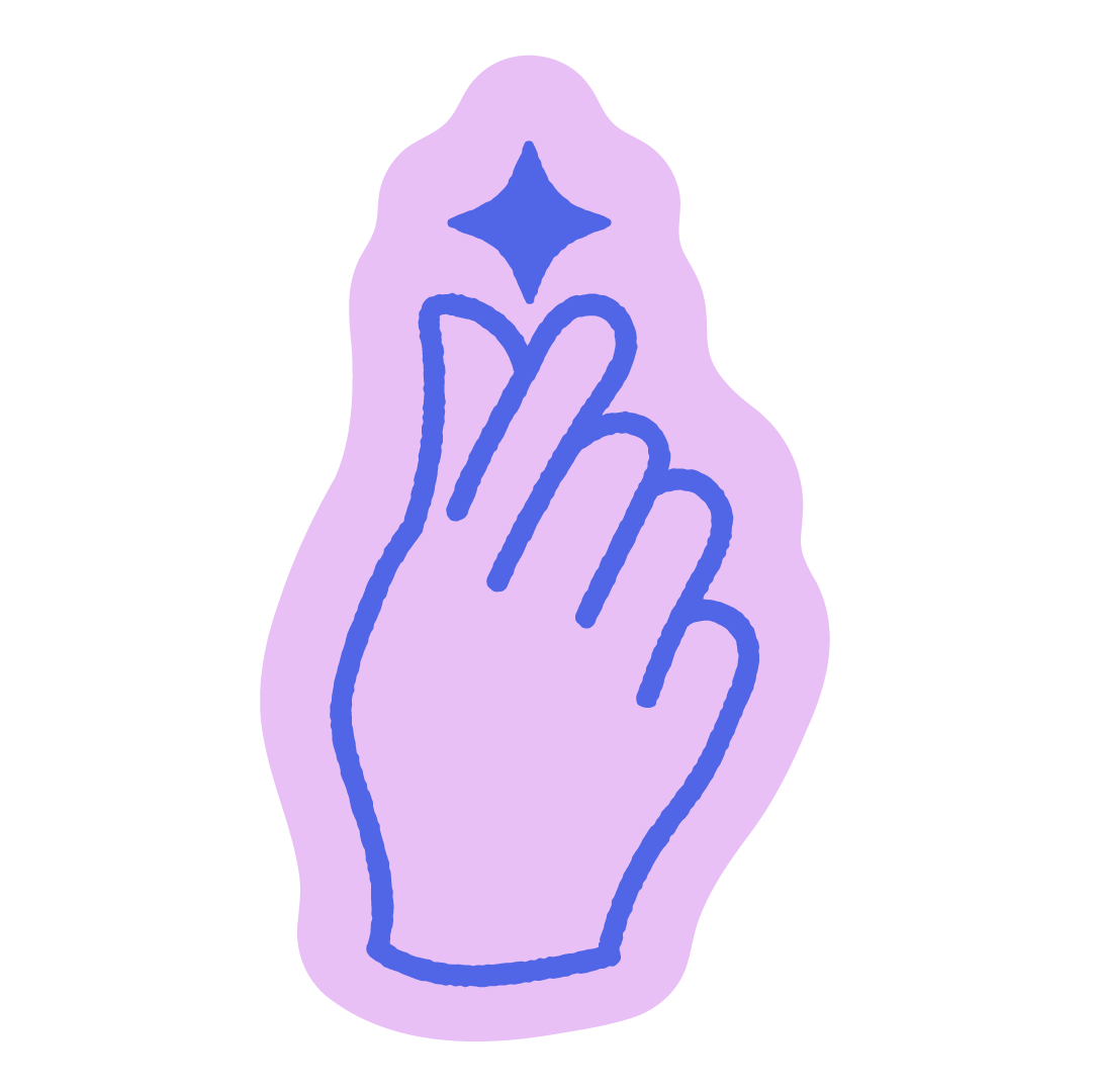 Stylized blue line drawing of a raised hand with a star inside a lavender abstract shape