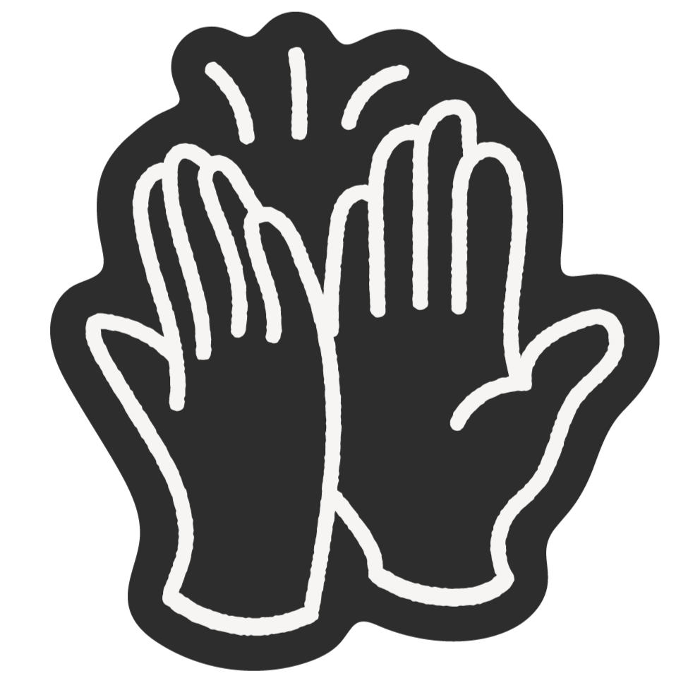 White outline of two raised hands on a dark gray background