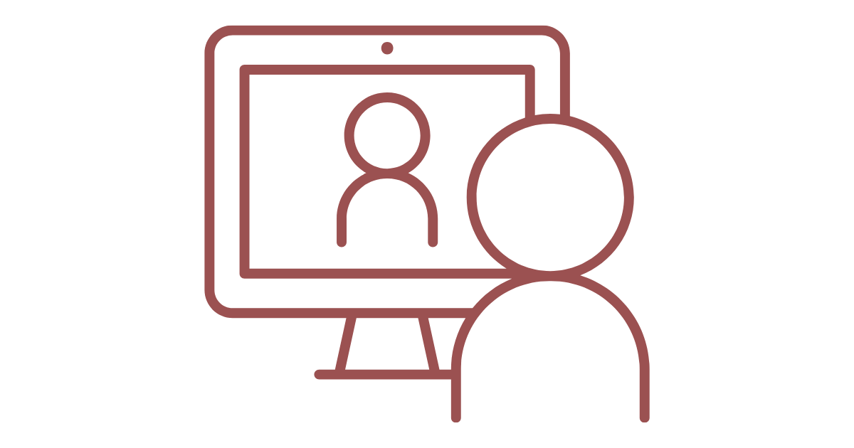 Outline drawing of a person on a video call on a computer monitor.