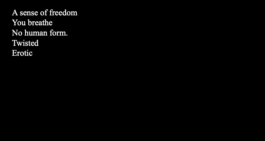 White text on a black background with poetic lines about freedom and human form.