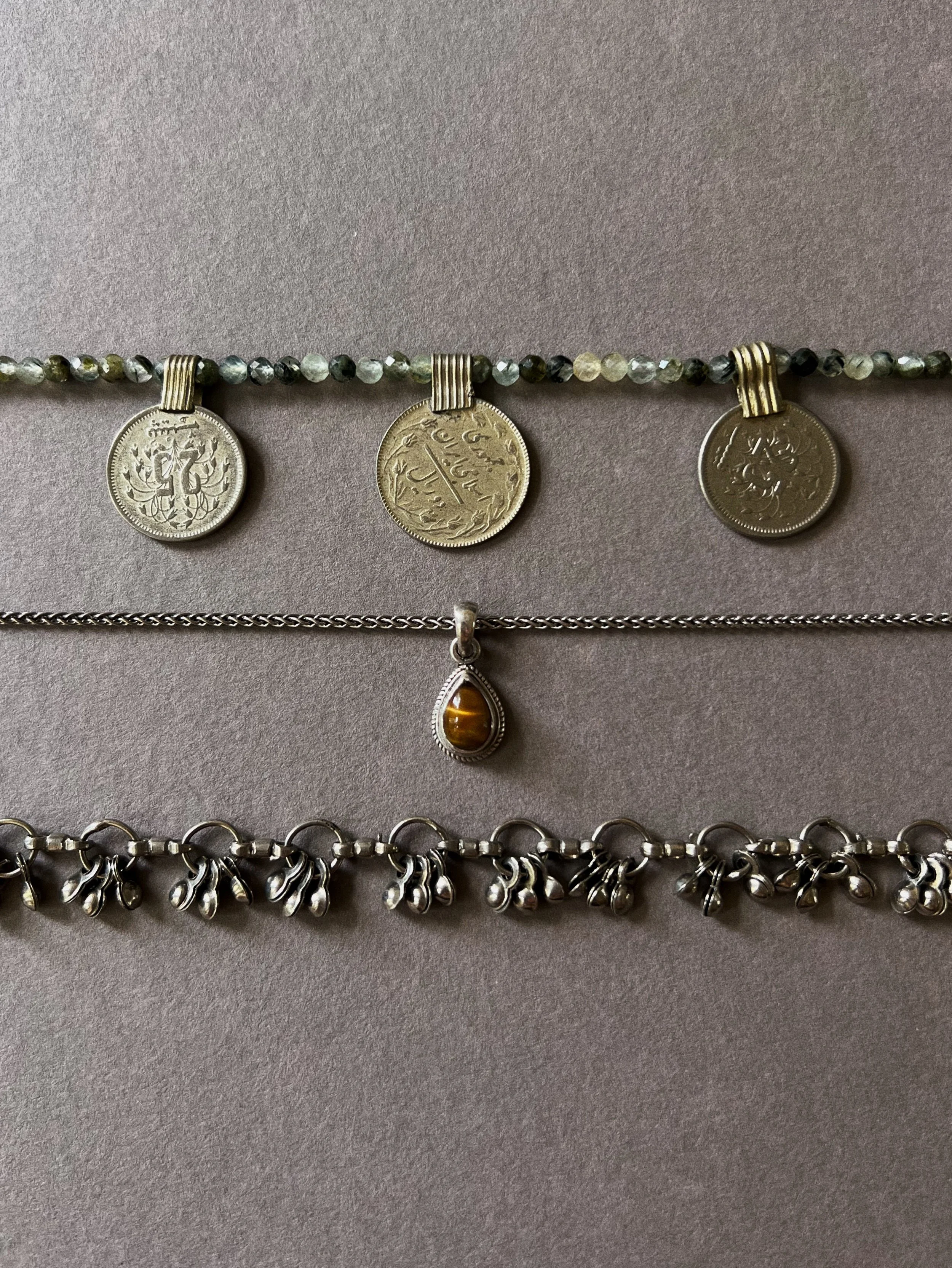 Prehnite x old coins necklace