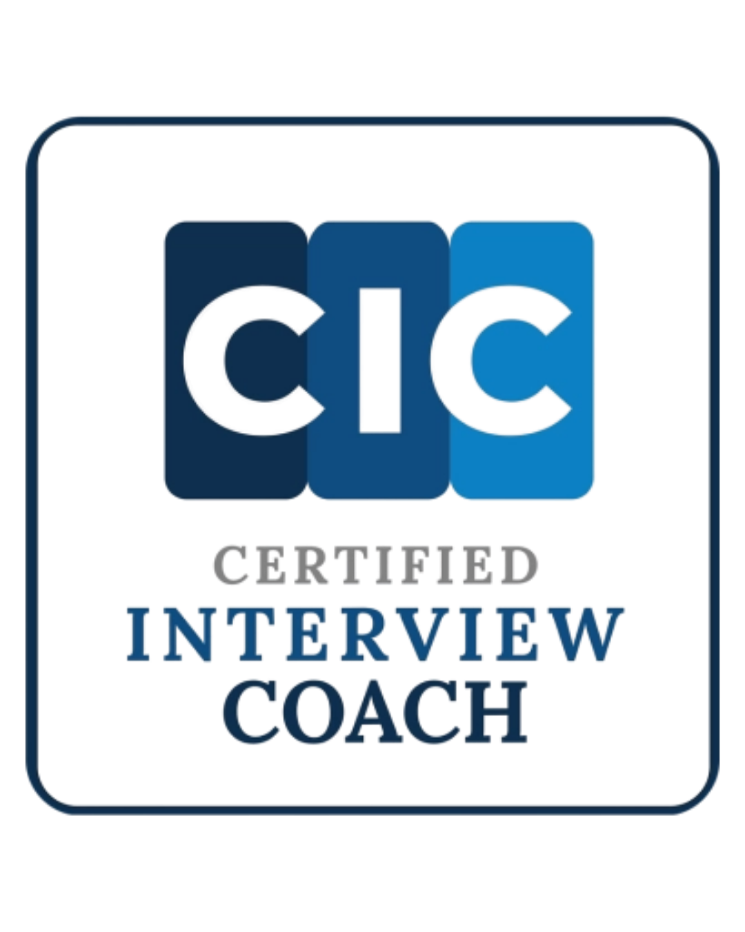 CIC Certified Interview Coach logo with blue and black text and design elements.