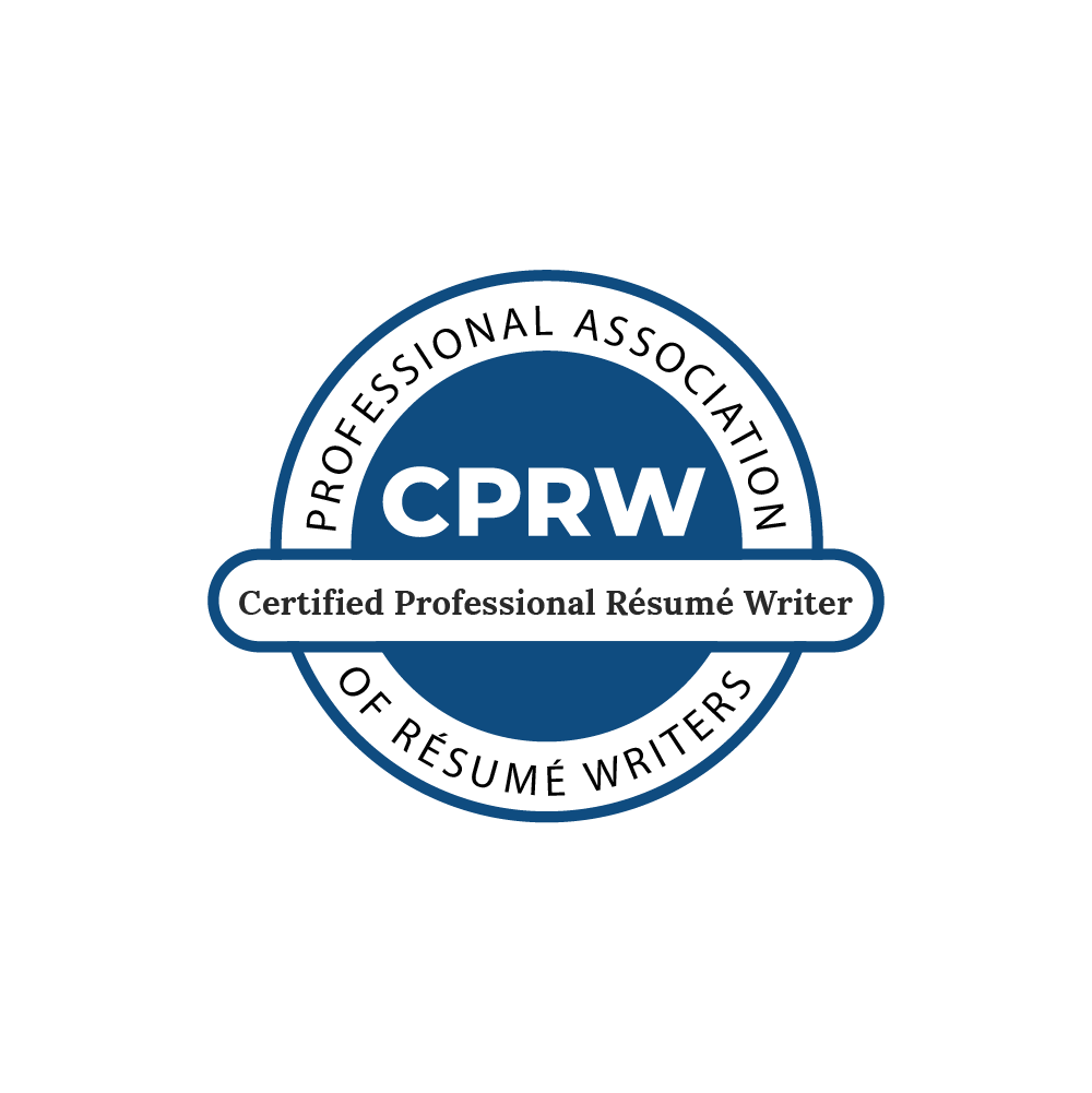 Logo for Certified Professional Résumé Writer (CPRW) with blue circle and black text.