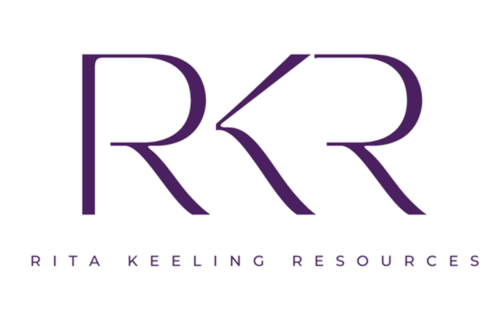Logo of Rita Keeling Resources featuring the initials RkR in purple with a stylized slash in between, and the full name beneath.