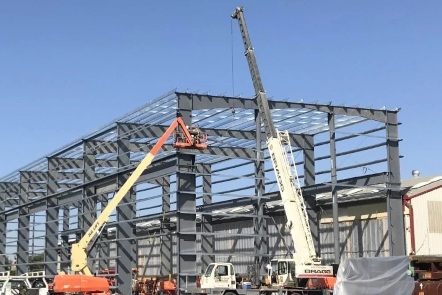 new steel-framed manufacturing building for the auto industry under construction