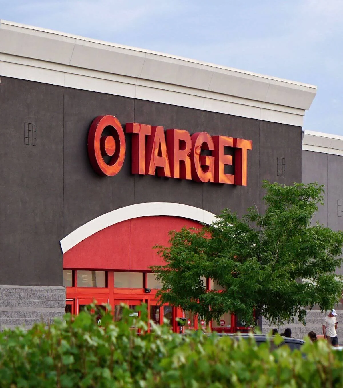 exterior of a Target store entrance with the logo above the doors