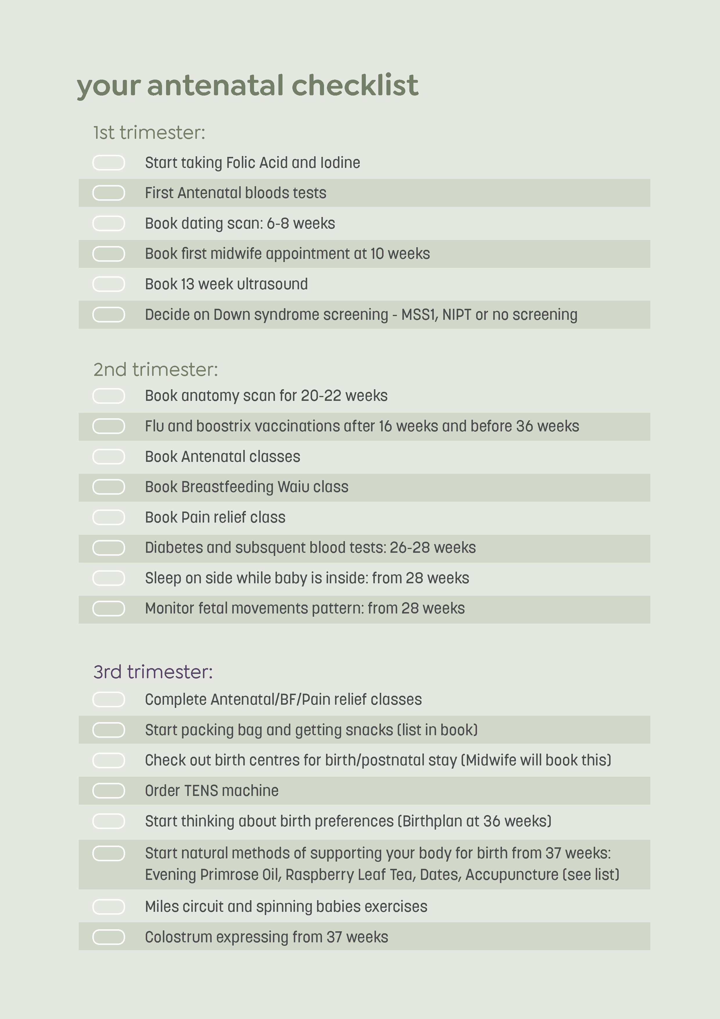 Prenatal checklist Cambridge midwives