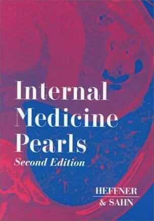 Book cover titled 'Internal Medicine Pearls, Second Edition' by Hefner & Sahin, featuring a stylized image of a human face.