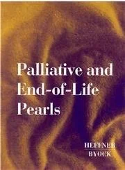 Cover of a book titled 'Palliative and End-of-Life Pearls' by Helfner Byock, featuring a brown and purple abstract background.