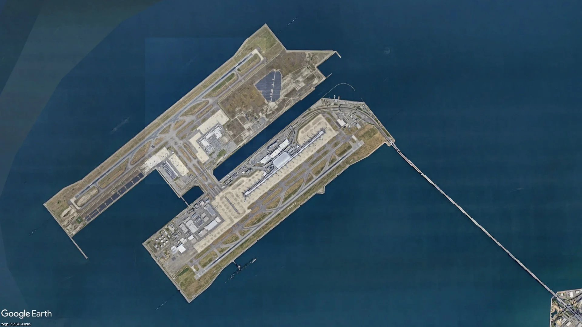 Satellite view of Kansai International Airport (KIX), Osaka, Japan