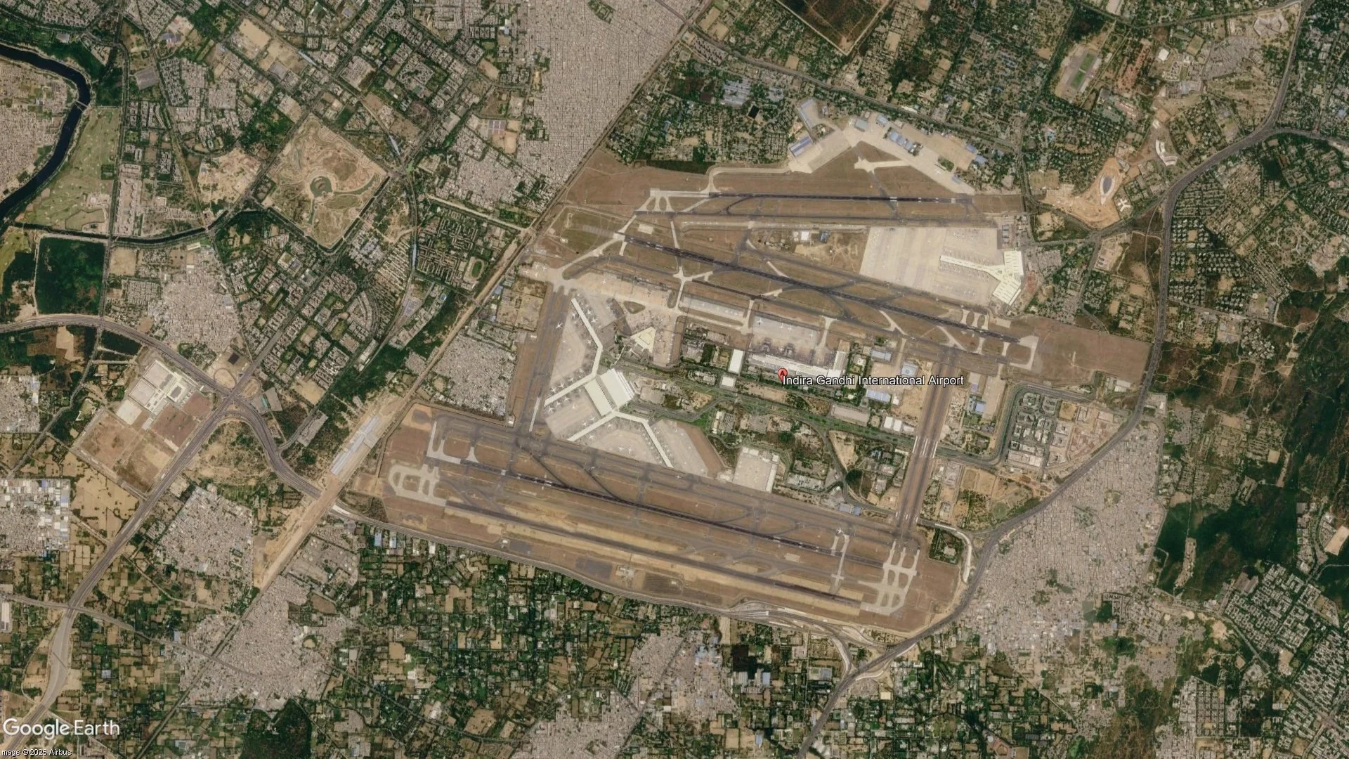 Satellite view of Indira Gandhi International Airport (DEL), Delhi, India