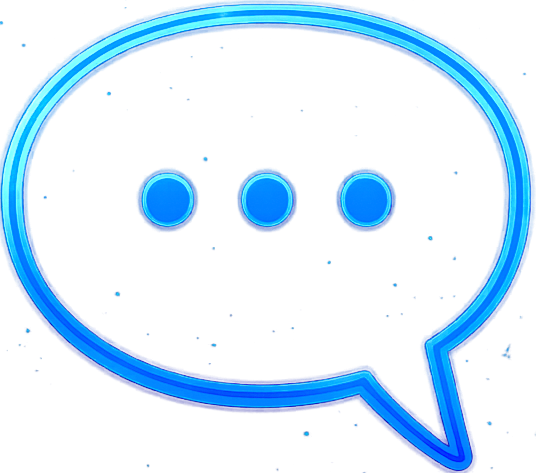 A blue speech bubble with three dots inside, representing a chat or conversation icon.