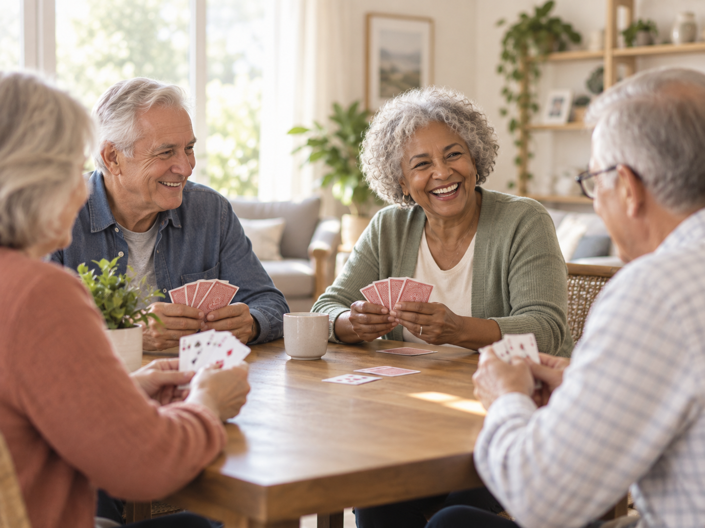 4 older adults playing a card game