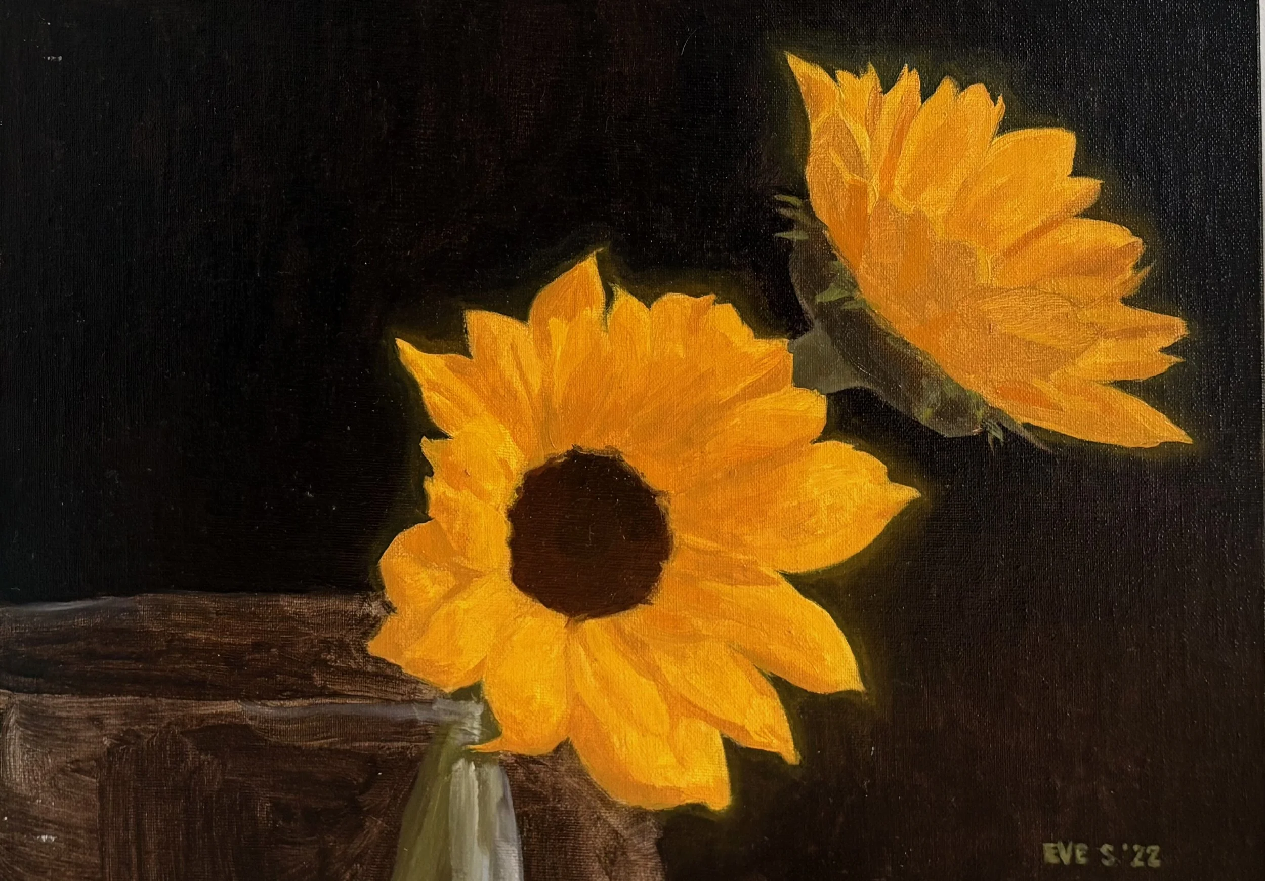 "Twin Sunflowers", 12x9, oil on canvas.