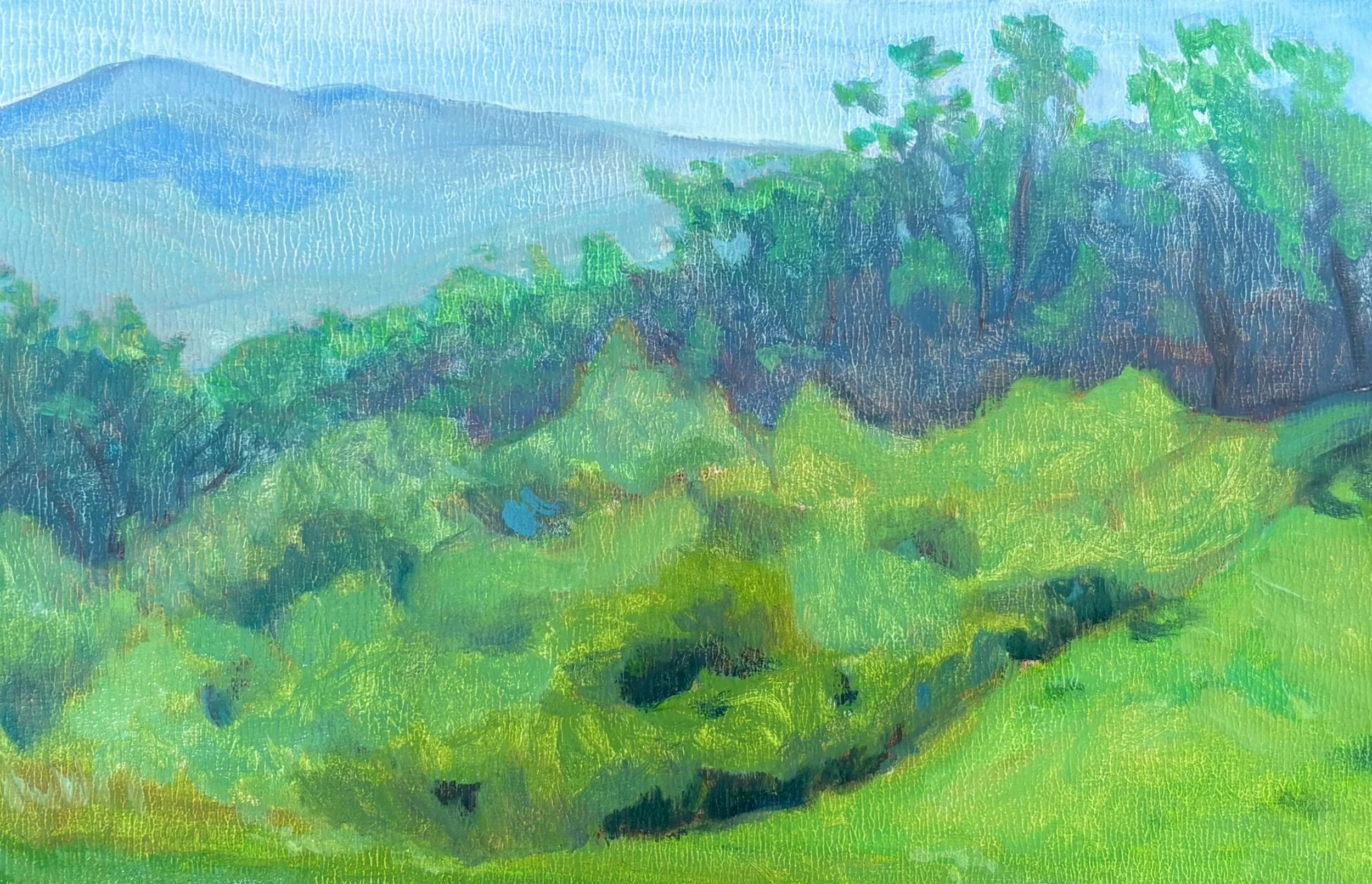 "Indigo Bunting in Shenandoah", 7x5, oil on panel.