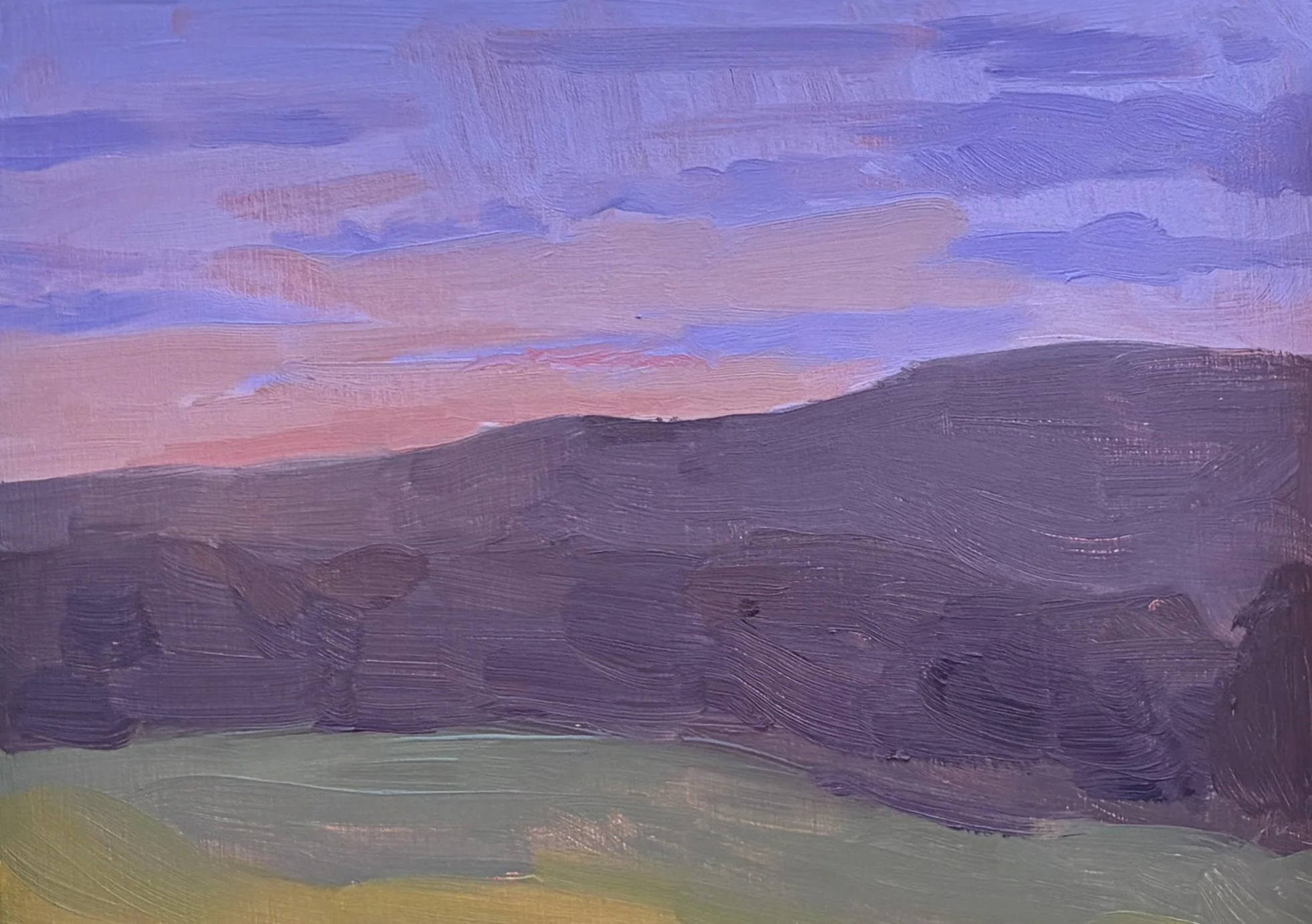 "Sunset from Hotchkiss Patio", 7x5, oil on panel.