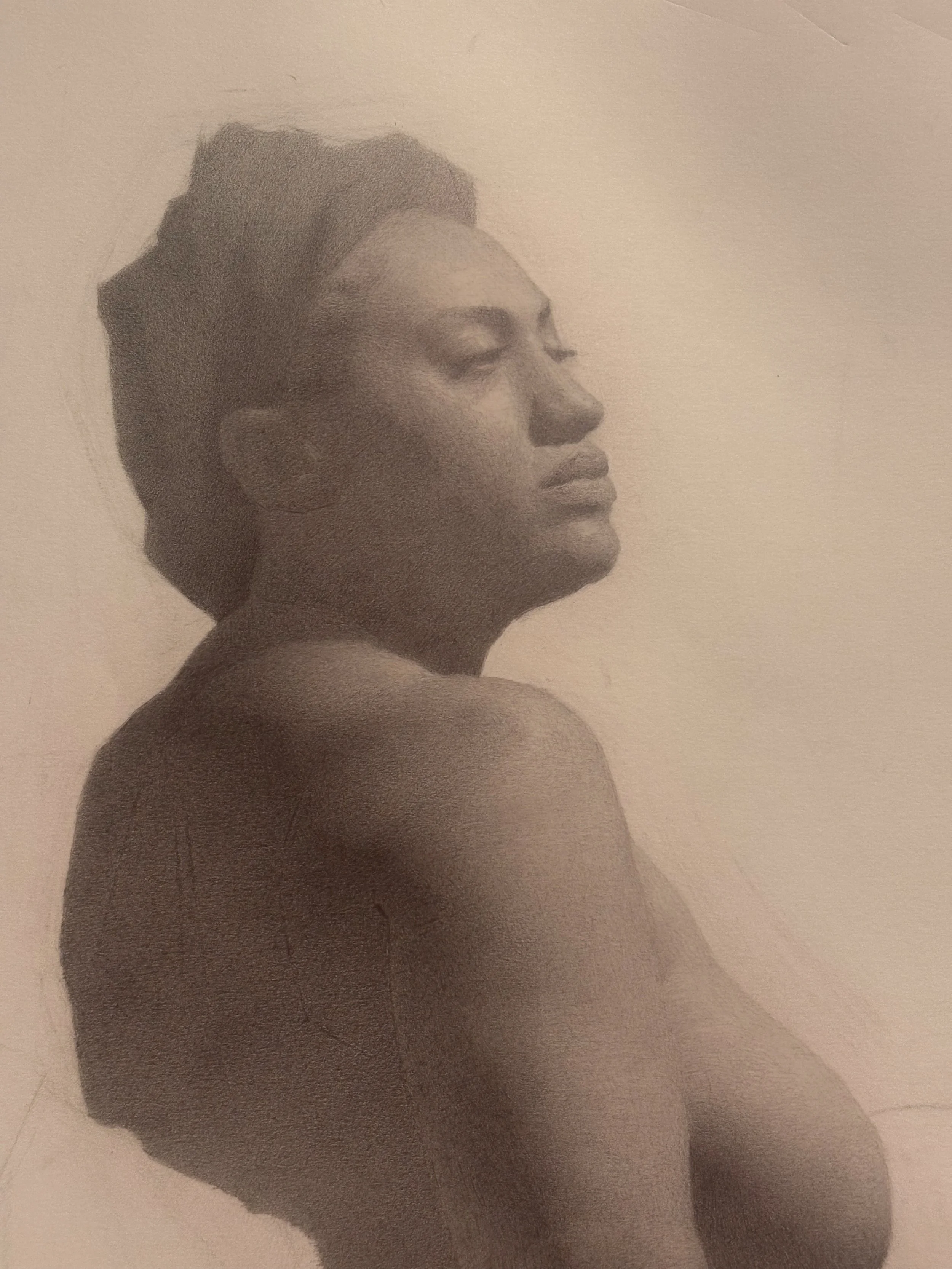 "Kimmah Seated", 18x24, graphite on paper. 