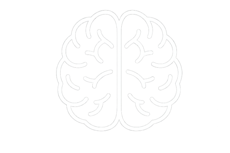 Line drawing of a human brain on a black background.