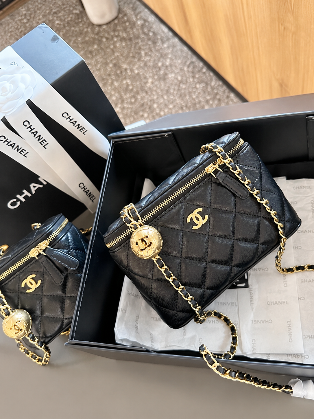 Luxury Quilted Flap Vanity Bag – Black Leather Crossbody