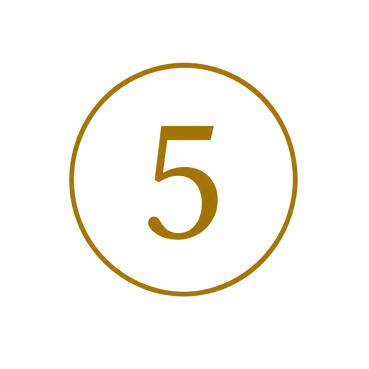 Gold number 5 in a circle with a beige background.