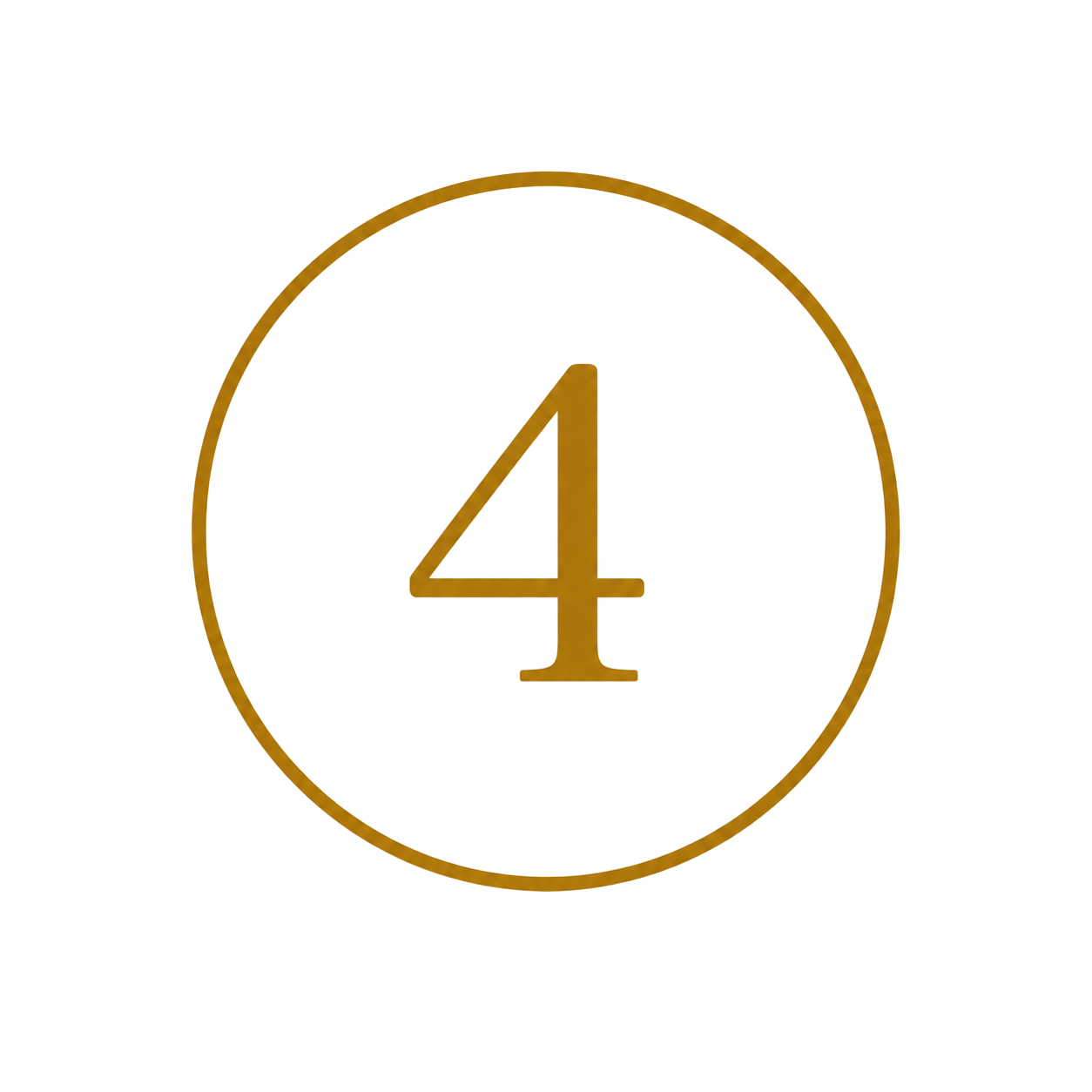 Gold number 4 with a white circle and a gold boarder.