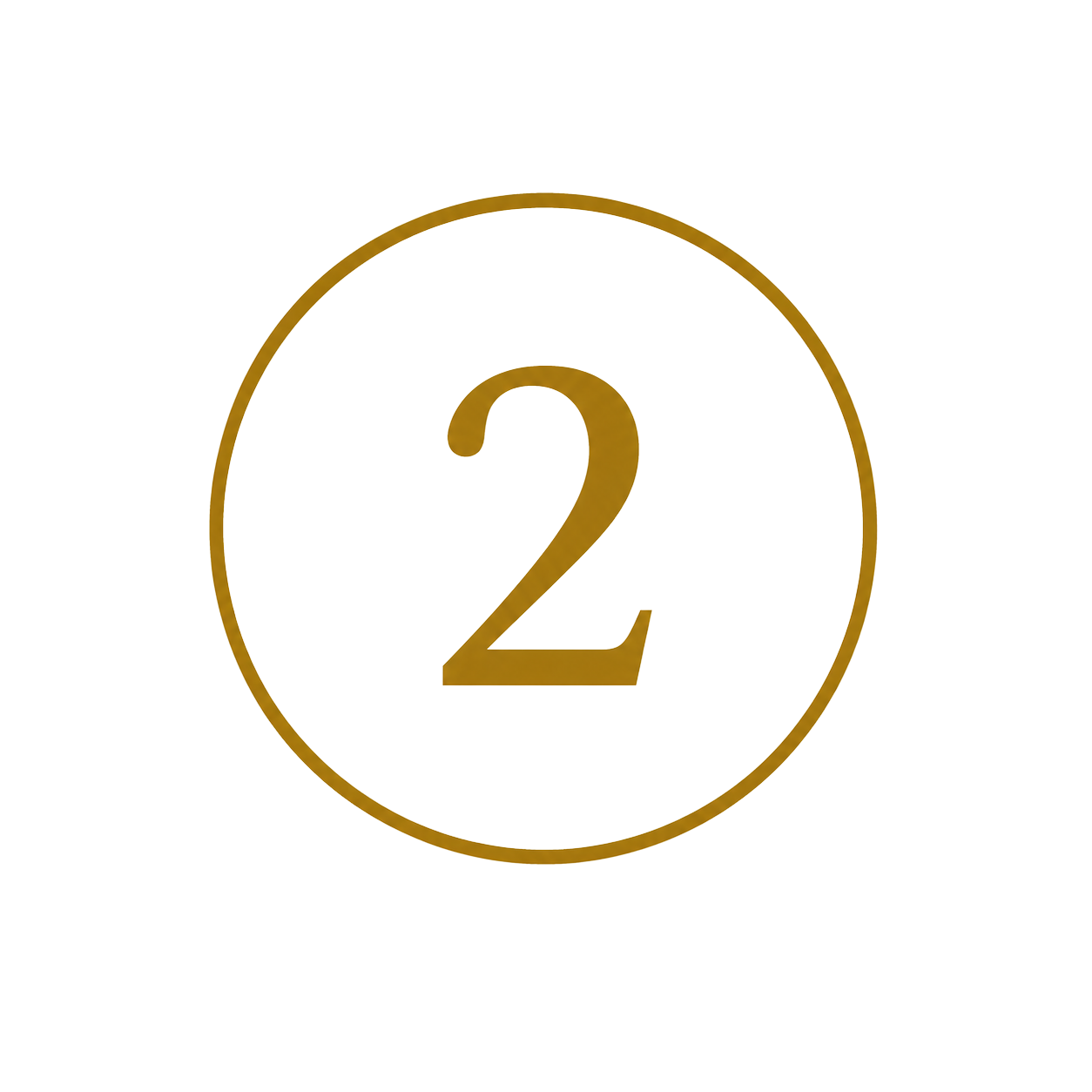 Gold and white number two enclosed in a gold circle, with colored background blocks of white, gray, turquoise, and green.